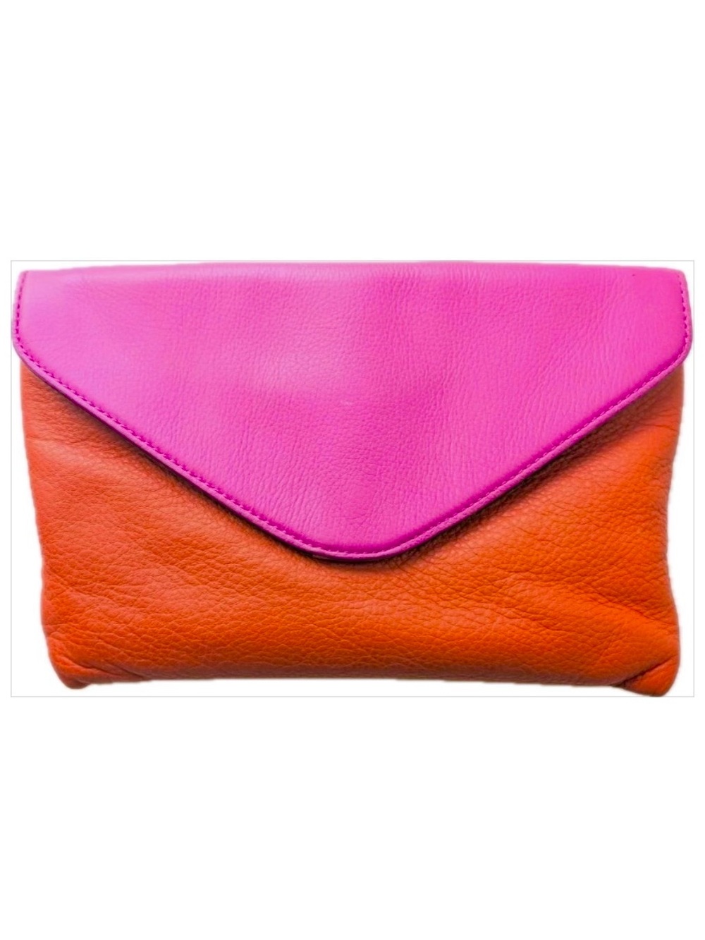 J.Crew Invitation Clutch – Colorblock Leather Orange & Fuchsia Pink